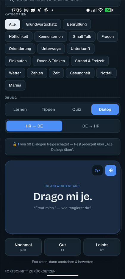 Dialog-Übung mit kroatischer Frage