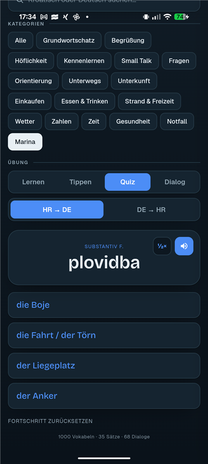 Quiz mit vier Antwortmöglichkeiten